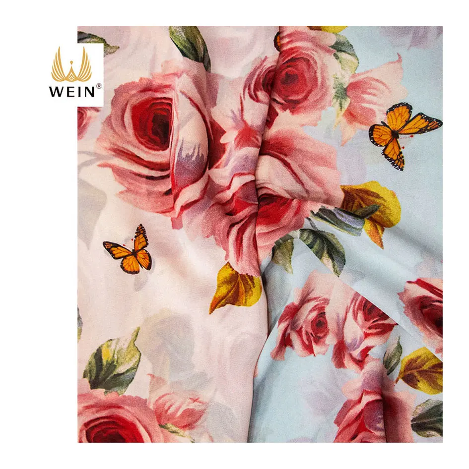 WI-A14 Newest fashion elegant rose flowers printed chiffon georgette polyester fabric for garments