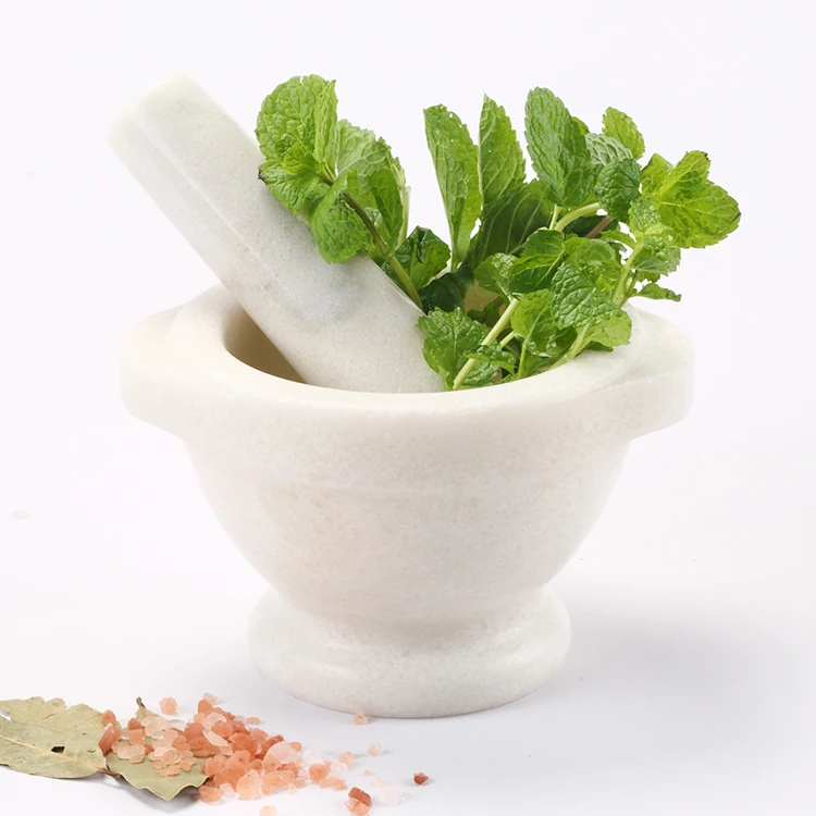 Good Quality Natural Marble Mortar and Pestle for Spices Seasonings Pastes Pestos