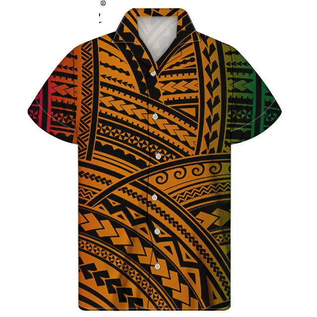 Brown Stripe Casual Shirts Hawaii Polynesian Tribal Printed Customized Shirt Plus Size T Shirt Manufacture Men Tropical Tops New