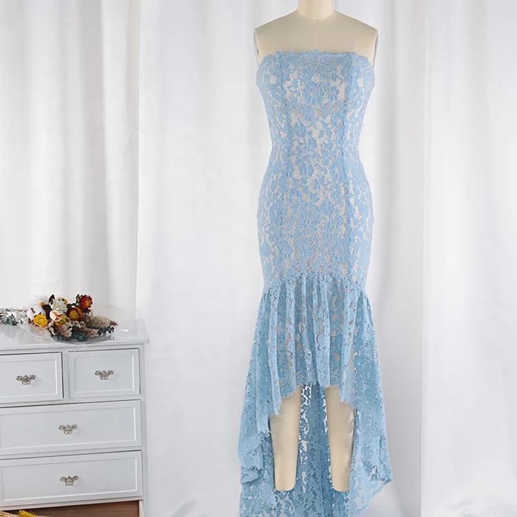 Custom brand strapless fishtail blue  asymmetrical dress  evening dresses  fabrics lace women dresses