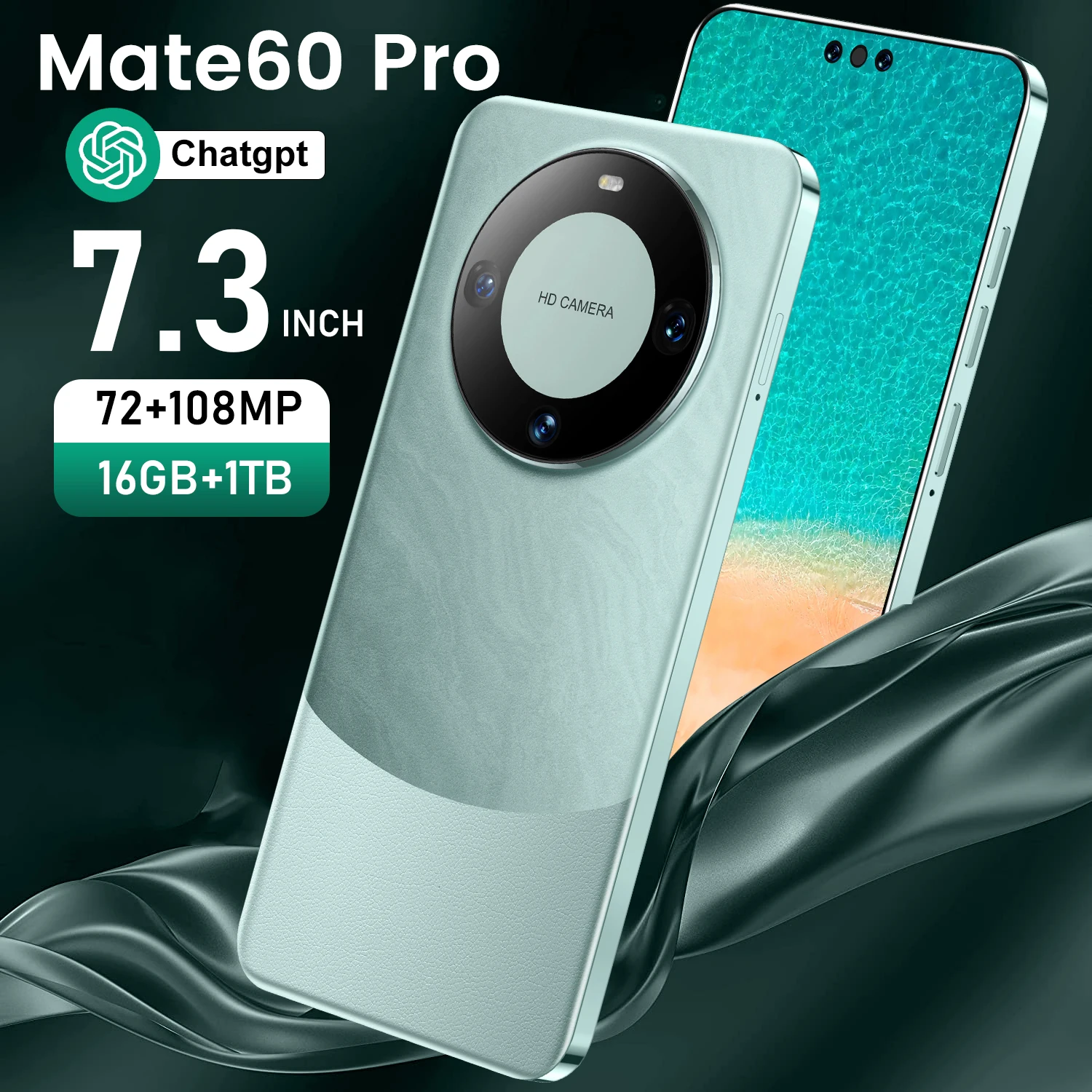 Mate 60 Pro смартфон 5g телефон 16 ГБ + 1 ТБ хранение 72 МП 108 Пиксельная камера Android 13 Операционная система