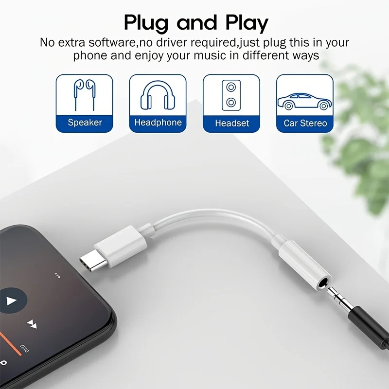 USB 3.1 Type C To 3.5mm Audio Adaptor USB-C to 3.5 Headphone Earphone Jack Cable Adapter