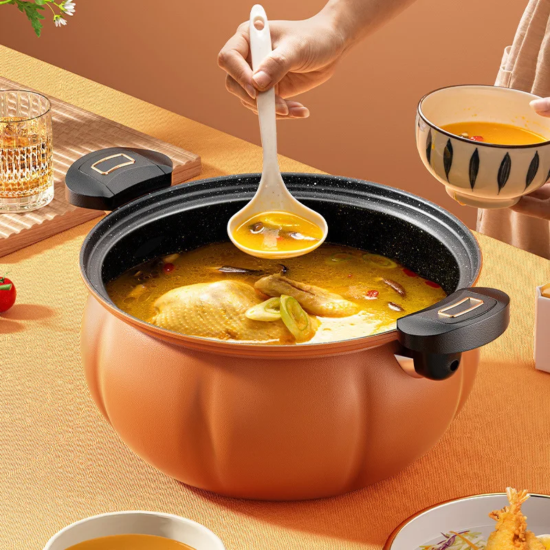 Household 8L Large Capacity Iron Micro Pressure Cooking Pot Double Ear Pumpkin Shaped Non-stick Coating Cookware Soup Stock Pot