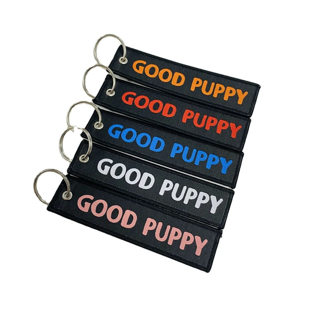 Personalized blank custom logo embroidery fabric woven keyring key fob key tag airplane jet tag embroidered airline keychain