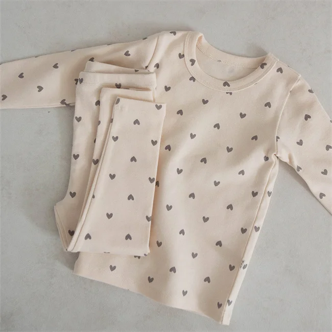 1Pcs Private Label Korea Style Autumn Baby Infant Boys Girls Clothes Long Sleeve Cotton Lovigng Heart Toddler Clothing Set