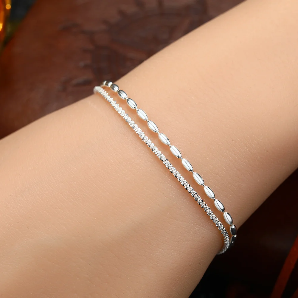 Elegant Fine Sterling Silver 925 Full Star Beads Chain Layered Bracelets Women Fine Jewelry Bracelet