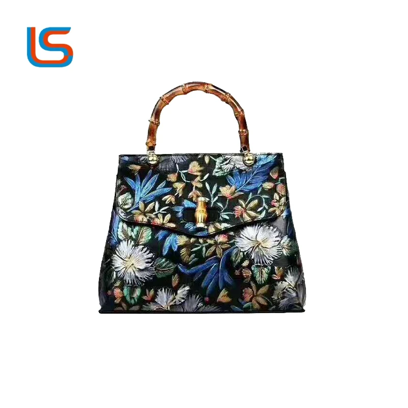 Printed colorful Handbags Material Leather  for Women Ladies Shoulder Bags Unique Vintage PVC Purse wallet with Flower