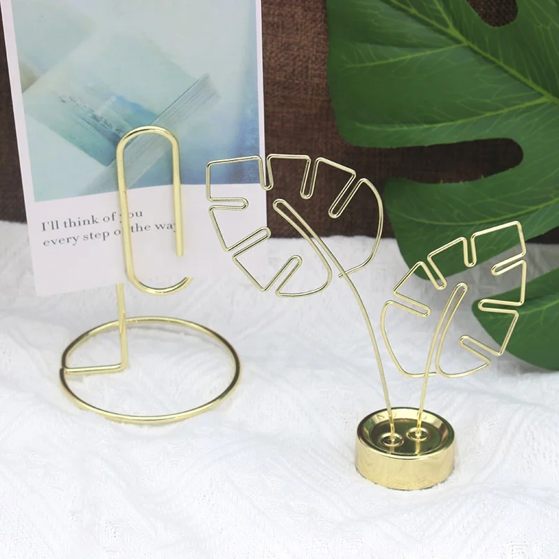 simple gold - plated metal business card holder desktop creative Turtle Cove leaf shape notes clips folders