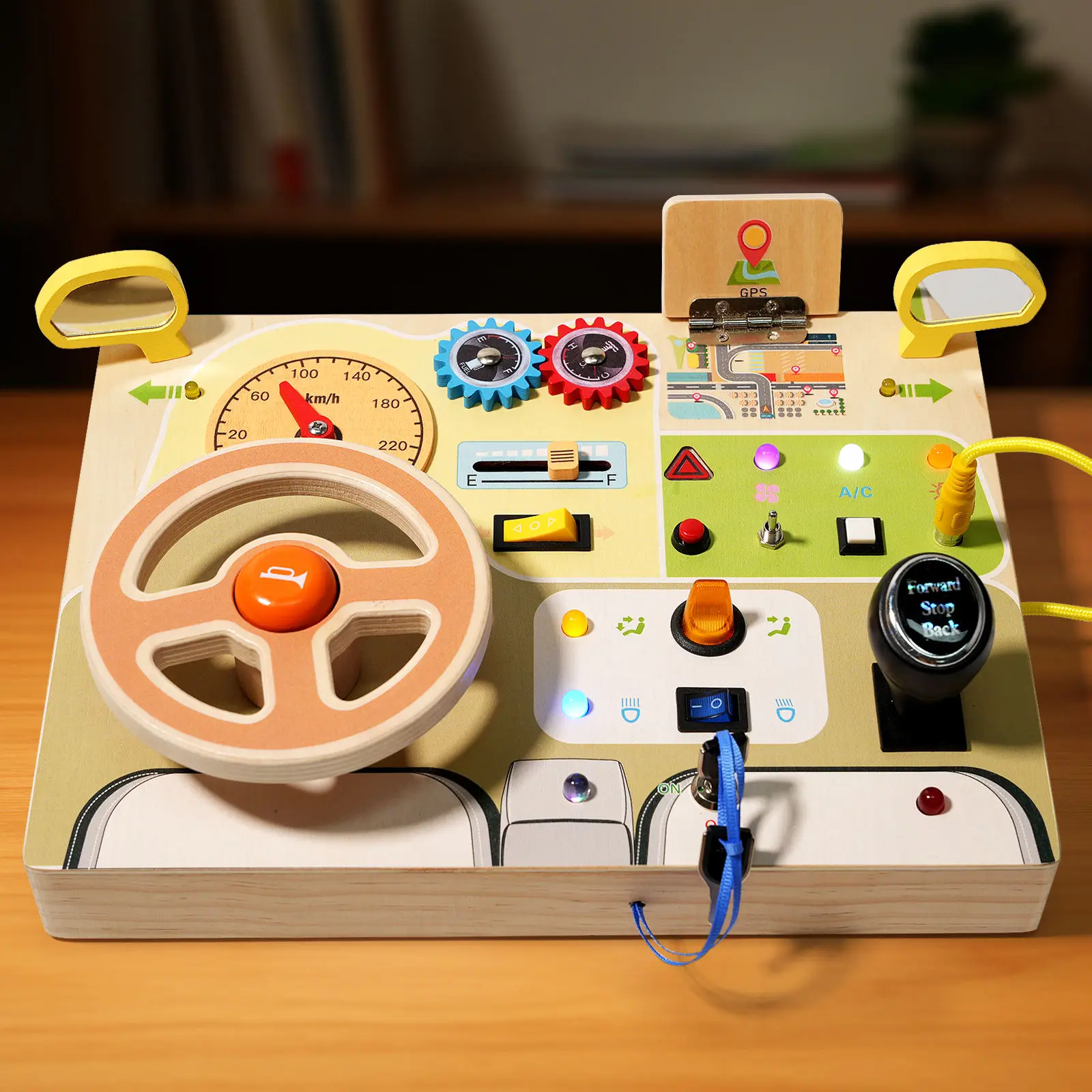 Wooden Busy Board for Toddlers Montessori Steering Wheel Driving Toy Wooden Sensory Toys Preschool Learning Activities Education