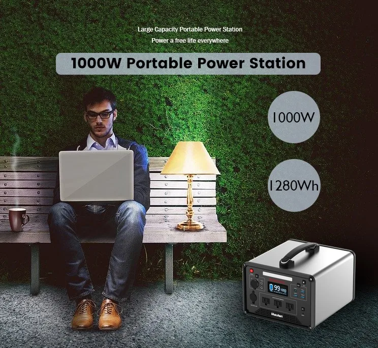 
1000w 100ah 1280wh LiFePo4 battery 2000 cycle Life 110v solar portable power station for outdoor and home 