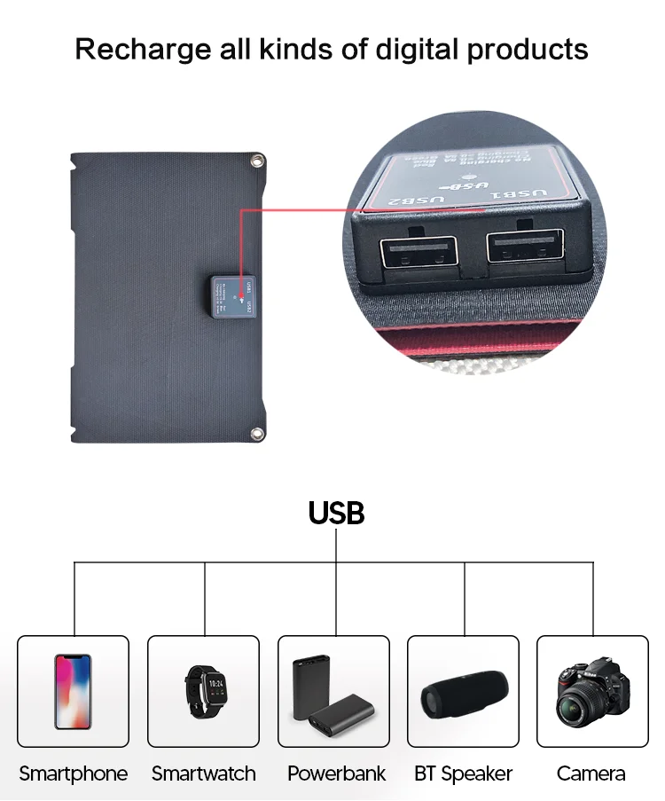 Lamination Monocrystalline Solar Portable Folding Solar Panels 30W 60W 100W ETFE Solar Panel with USB