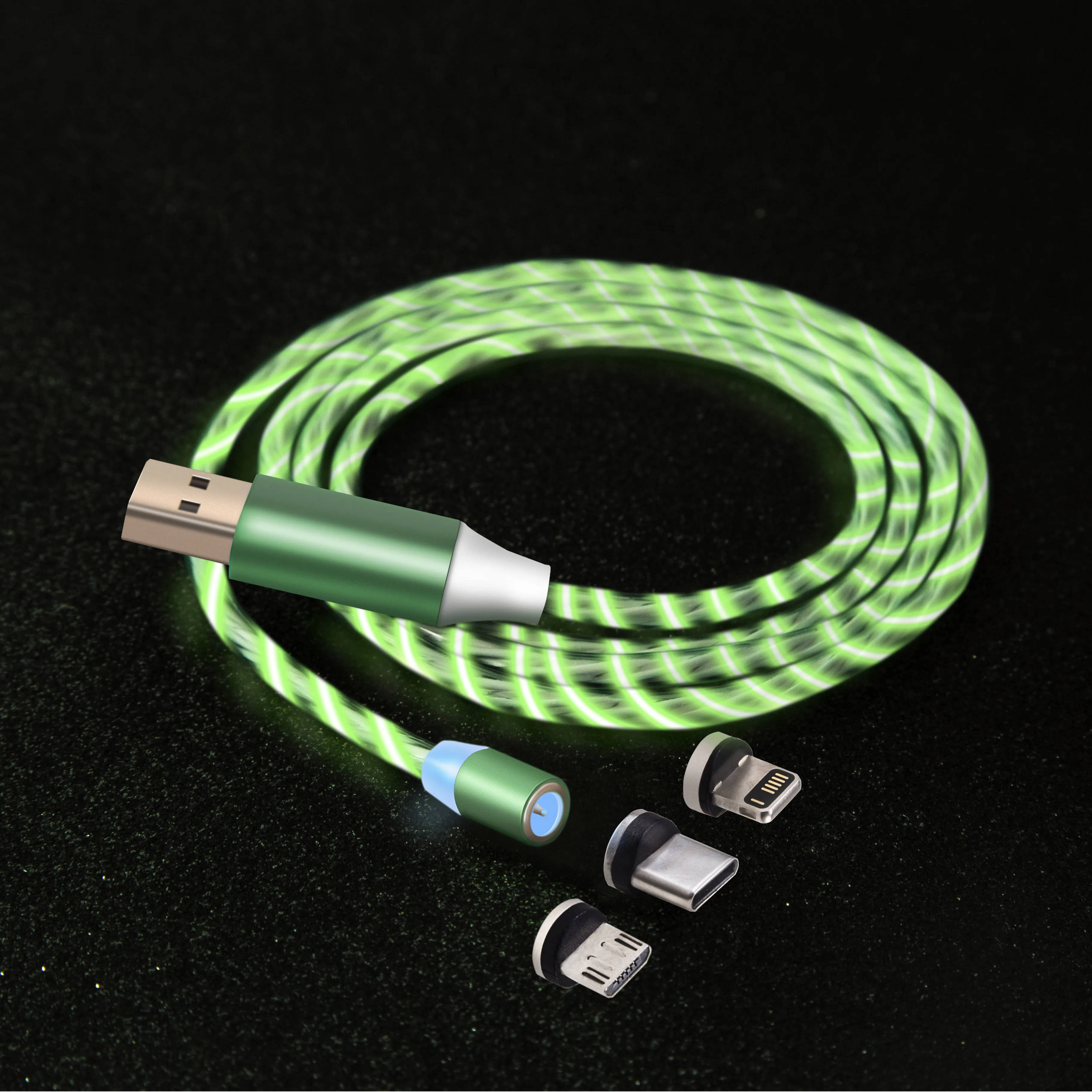 
CFT-M238 3 in 1 LED Light Magnetic Charging Cable Upgraded Nylon Braided Magnet USB Charger Cable for Samsung iPhone Charger 