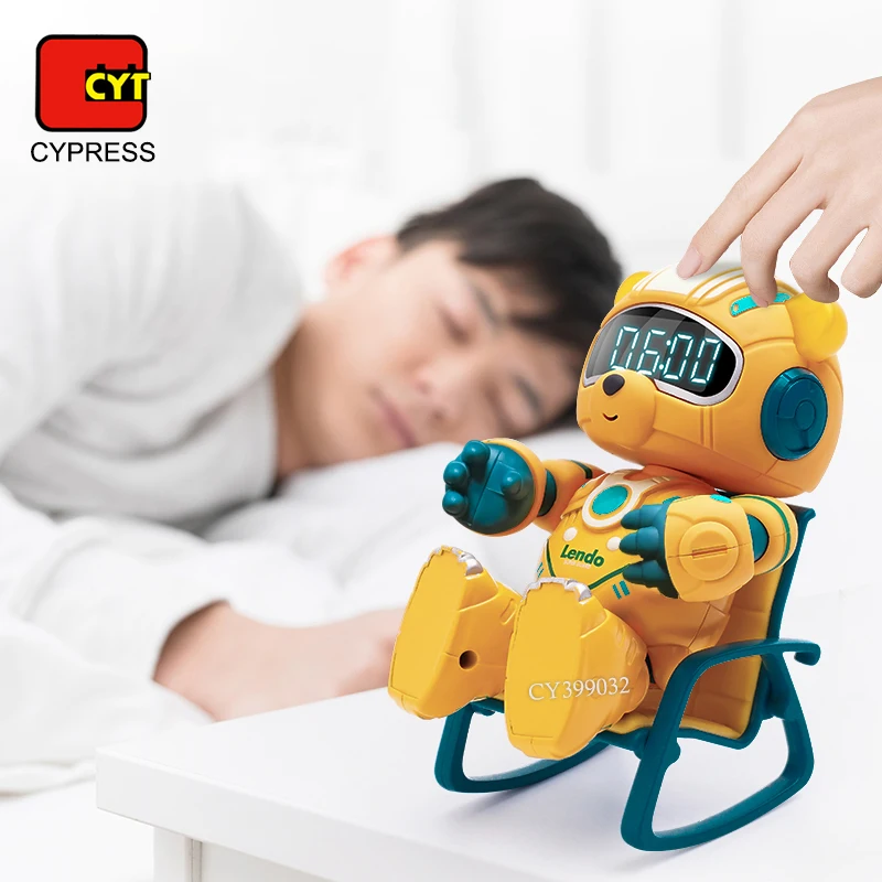 Wholesale Movable Joints Metal Robot Bear Digital Alarm Clock Children Teaching Clocks Toys For Kids