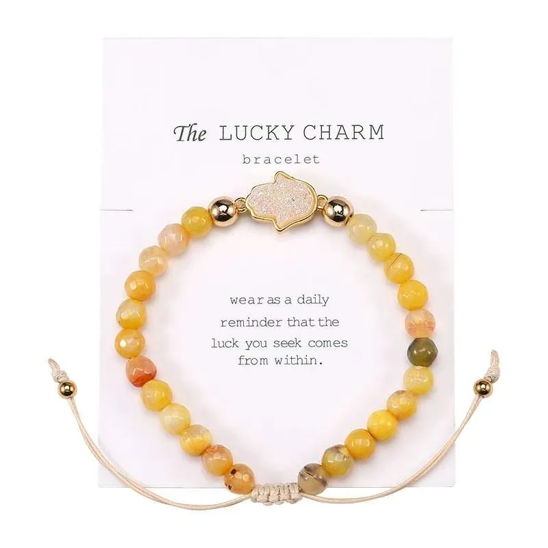 Natural Stone Agate Bead Bracelet Friendship Jewelry Handmade Fatima Hamsa Hand Beaded Braided Bracelets Fashion Jewelry