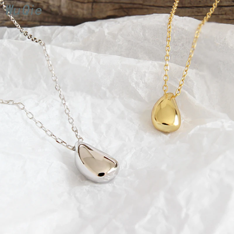 925 Silver Necklace 18K Gold Plated Simple Water Drop Pendant  Women Jewelry