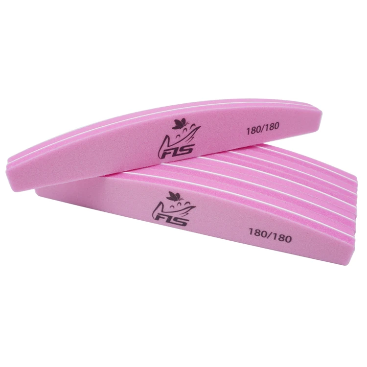 Customized Professional Nail Buffer 100/180 Grit Logo Half Moon Shapes Manicure Nail File Sponge Nail Files