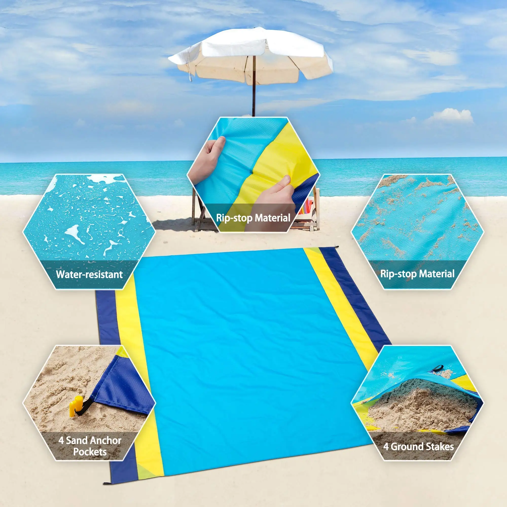Custom pocket beach blanket mini beach picnic mat outdoor camping mat waterproof oversized beach blanket