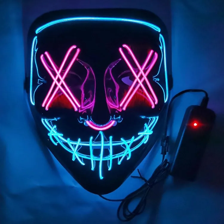 El Horror Led Facial Mask Halloween PVC Cold Light Led Joker Mask V-Shaped LED Mask For Masquerade Party