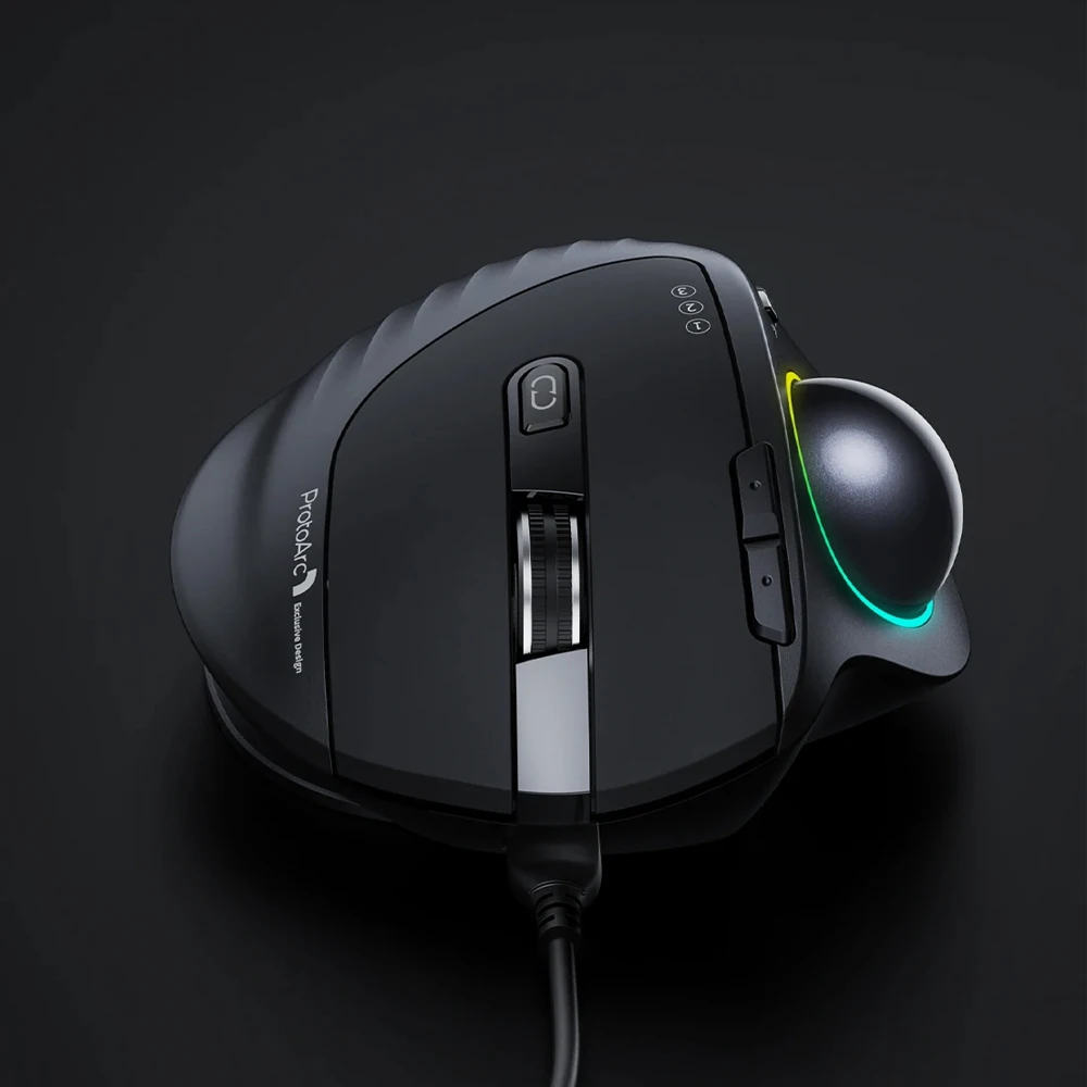 ProtoArc 2.4G USB Vertical Wirelsee Mice RGB 360 Degree Trackball Mouse 1000 1600 2400DPI Rechargeable Ergonomic BT Mouse
