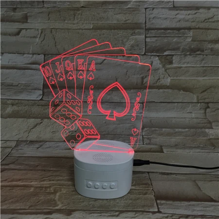 
New Arrival 3D Illusion Lamp Portable Wireless Speaker Nightlght Poker Dice Design Battery Operated Night Light With Speaker 