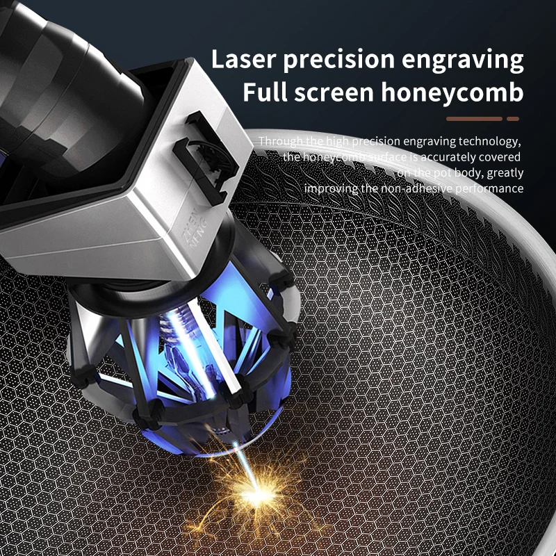 Hot sale stainless steel wok pan non-stick frying pan honeycomb coating woks with visible glass handle