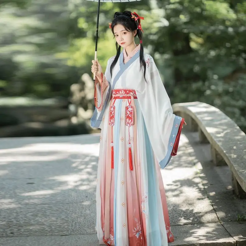 Новое роскошное элегантное сказочное шифоновое платье hanfu с вышивкой по индивидуальному