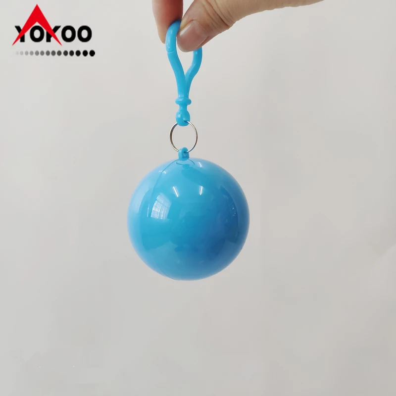 
plastic emergency disposable poncho raincoat with keyring ball 
