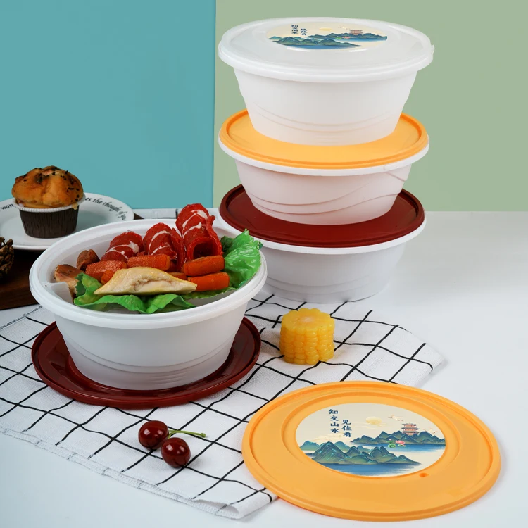 Plastic Disposable Hot Soup Salad Bowls With Lid For Catering Customized Logo Printing Round Food Container