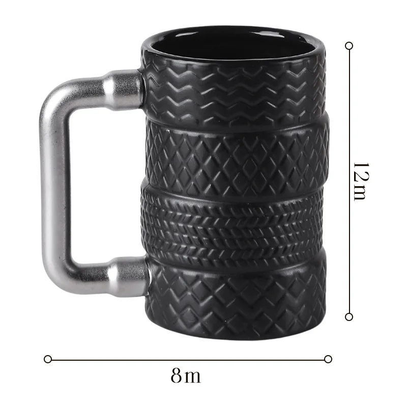 Cross-Border Large Capacity Ceramic Cup Tire Modeling Solid Color Mug Black Business Office Water  Coffee Cup  Customized