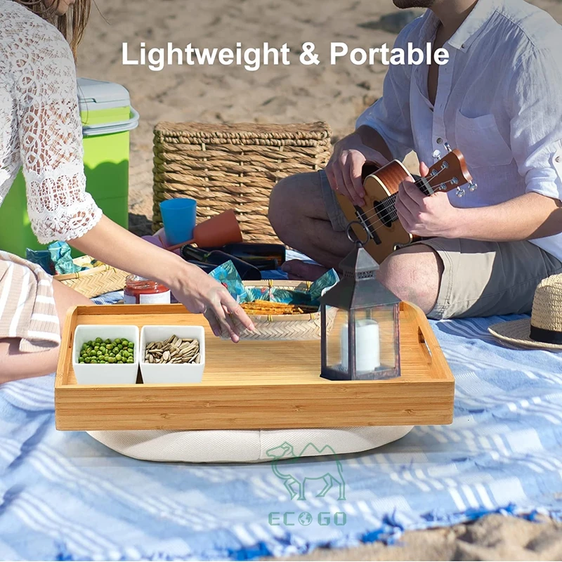 Bamboo Serving Tray with Handle and Pillow, Lap Tray for Laptop, Tablet, Phone, Food Serving Table for Coffee, Breakfast