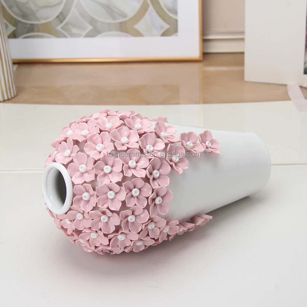 V135P Exquisite canton fair decor vase wedding centerpieces pink flower jar ceramic vase home decor porcelain manufacture