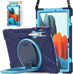 Shemax for Samsung Galaxy Tab S7 Plus Tablet,Pencil Holder Rotating Hand Strap Stand Heavy Duty Shockproof Case SM-T970/SM-T976B