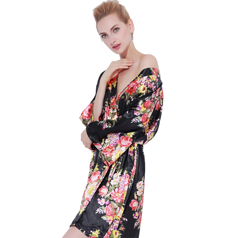 803 Wholesale Summer Womens Ice Silk Crane Sexy Pajamas Silk Bridal Dressing Gown Plus Size Nightgown Bathrobe Sleepwear