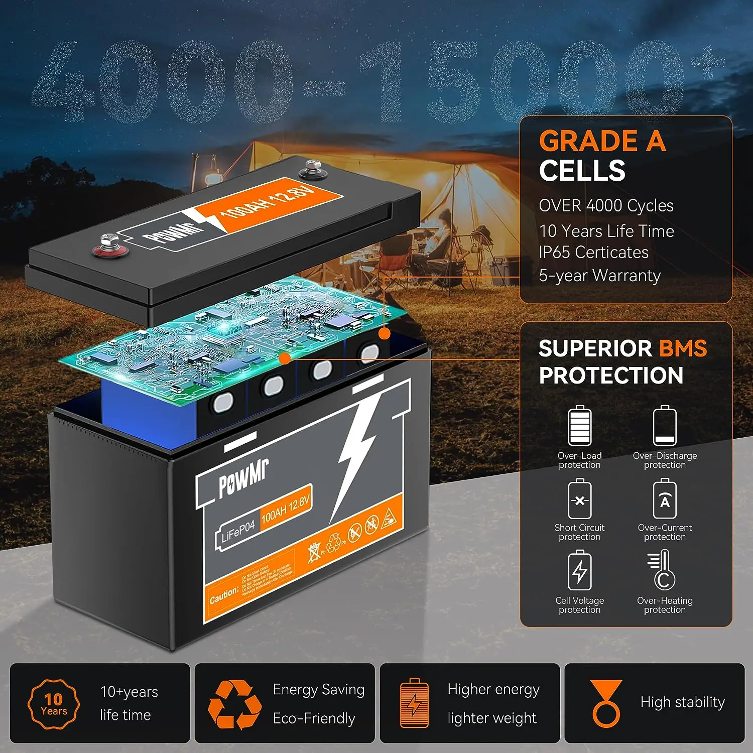 Солнечная батарея PowMr 30Ah 50AH 100AH литиевая свинцово-кислотная гелевая LiFePO4 с высокой производительностью