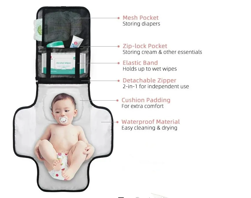 A grade Maternal and child products Mother bag Waterproof Foldable Baby Diaper Changing Mat Changing Pad for baby care