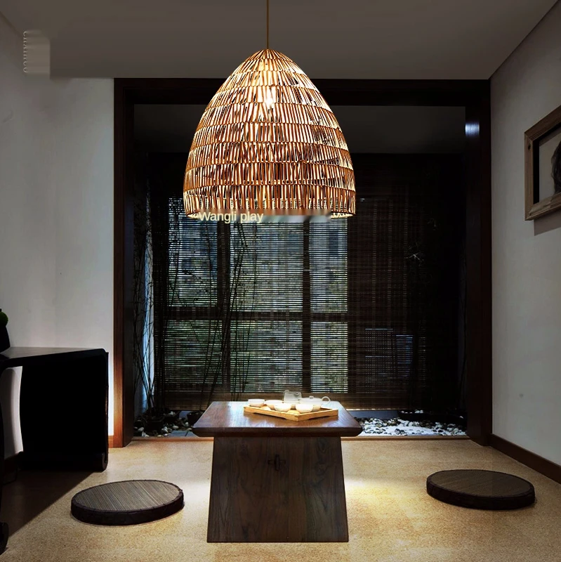 
Southeast Asia rattan weaving simple tea house lamp hotel club house new Chinese style chandelier Pendant light indoor lamp 