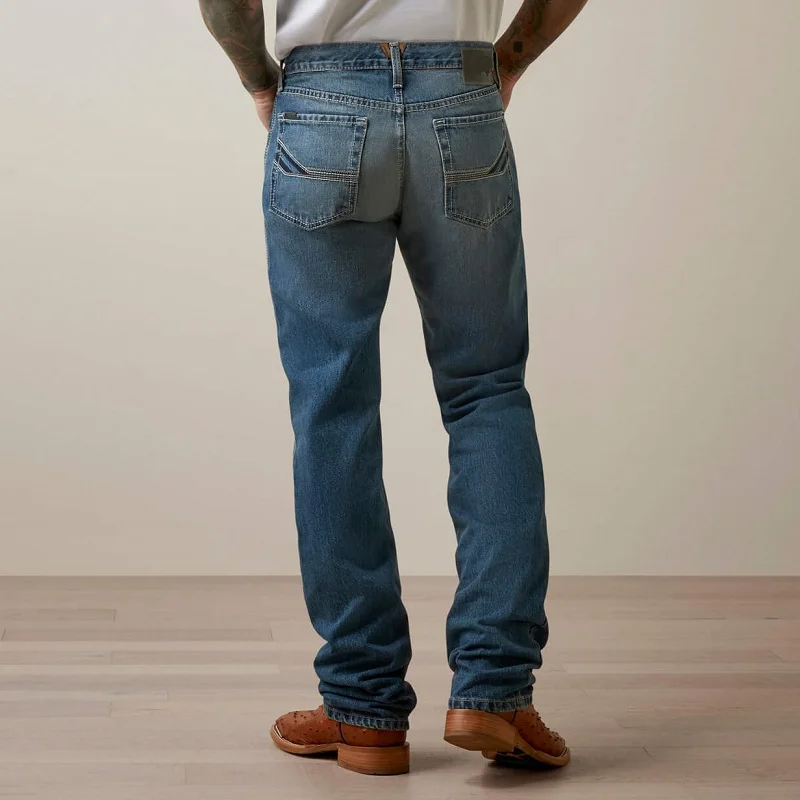 Men Vintage Denim Light Wash Regular Relaxed Straight Boot Cut Embroidered Cowboy Jeans