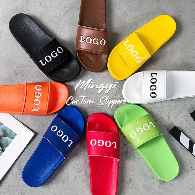 Original High Quality Brand Logo Custom Print Men Slides Sandals Embossed Slipper Shoes With Logo Manufacturers