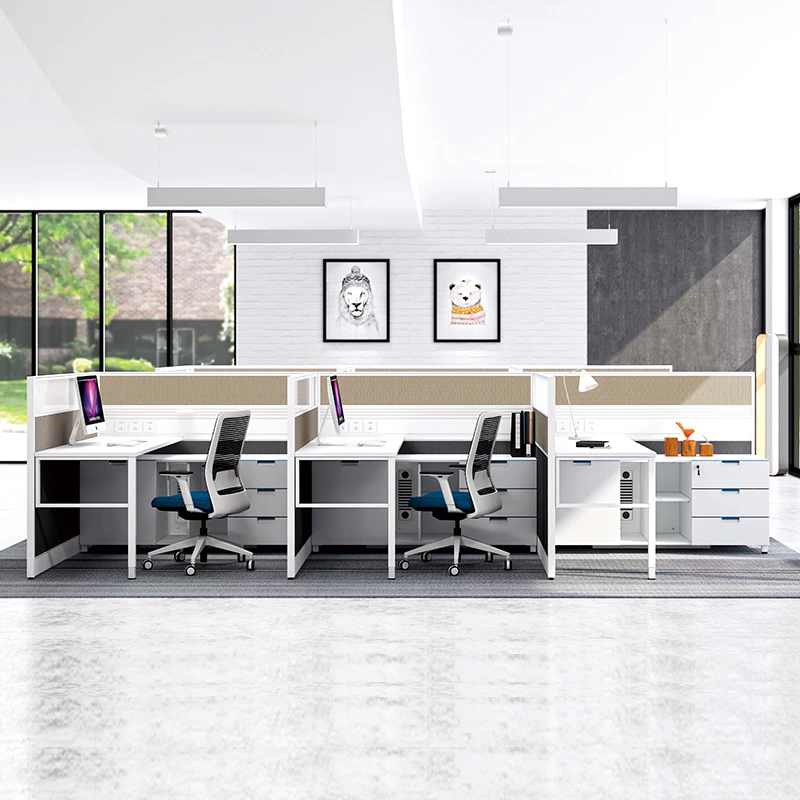 Modern Partition Workstation Desk Office Furniture Cubicle 3 Seater Office Workstation With Divided Boards