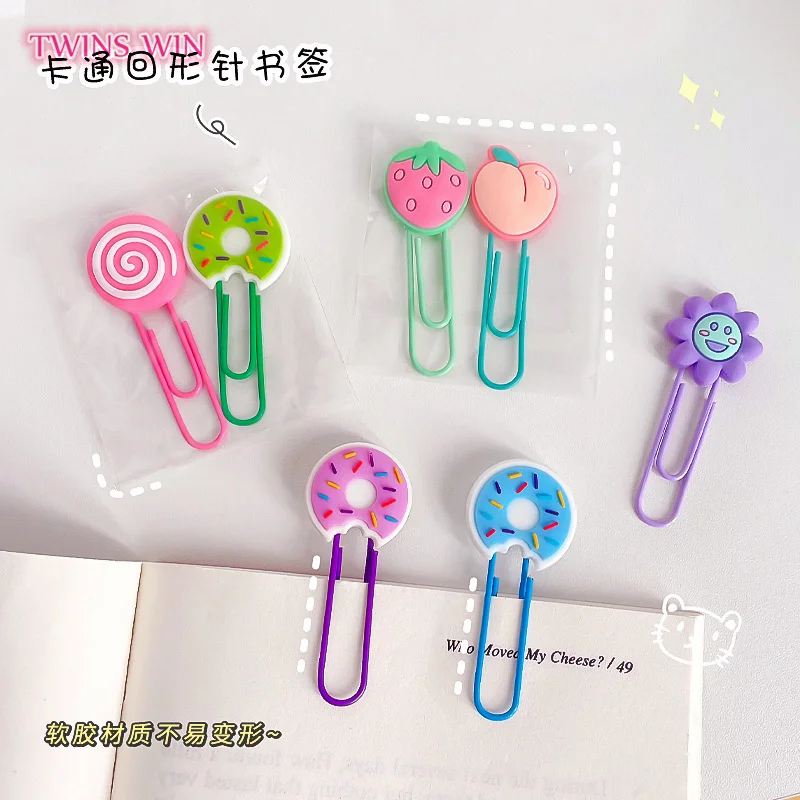 Metal Stationery 2Pcs/Set Cartoon Colorful Paper Clip Creative Student Bookmark 741