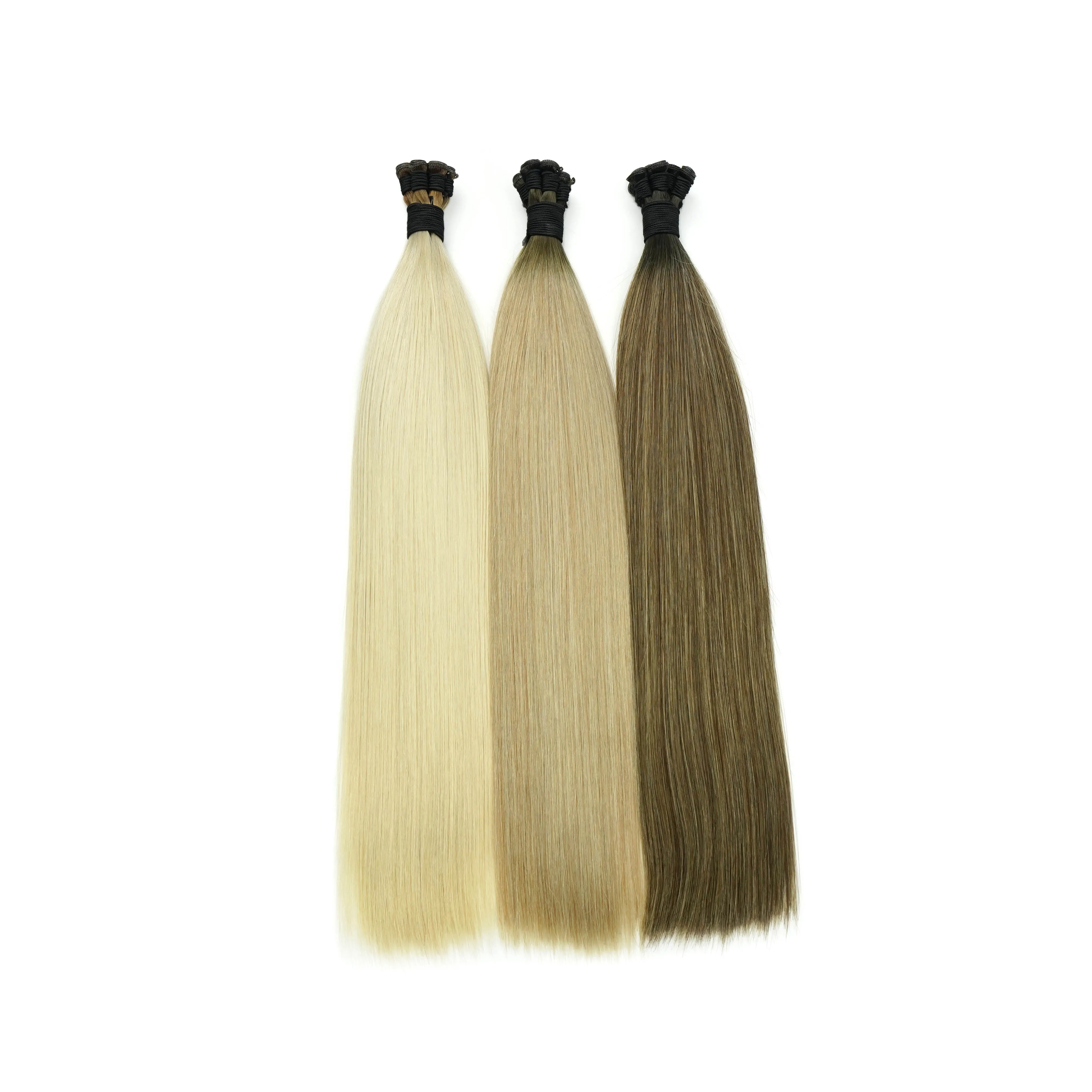 one doner double drawn Genius wefts hair extensions 12a grade Slavic hair stock hand tied weft 2.0