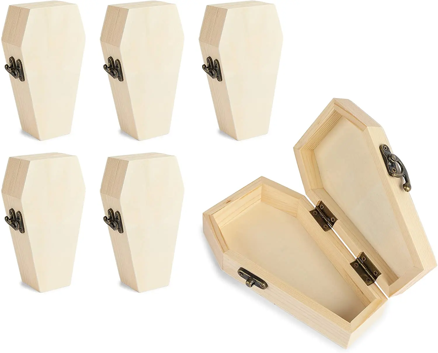 Unfinished Wood Coffin Box with Hinged Lids