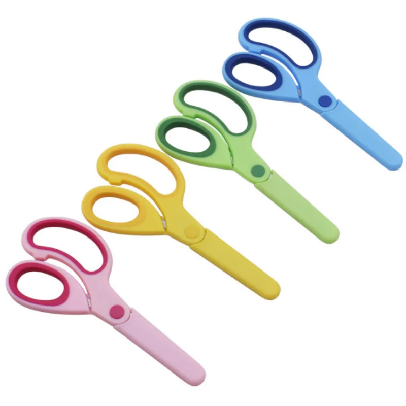 Handmade Small Stainless Steel Scissors with round Tip Safety Scissors for Students with Plastic Handle