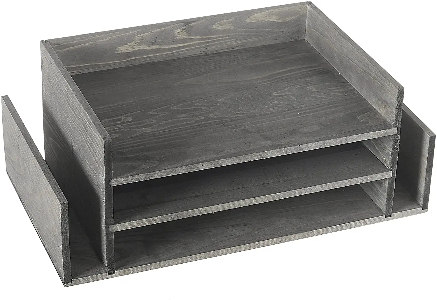Weathered gray wood 3-layer office desktop file tray and mail classification rack storage rack