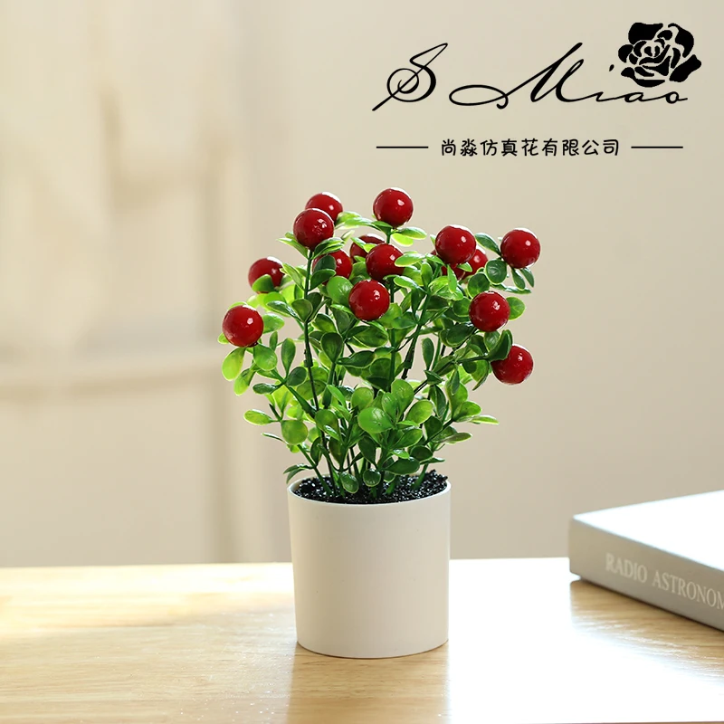 Factory Wholesale Plastic Garden Plant  Indoor Christmas Decoration Love Fruit Trees Artificial Potted Bonsai