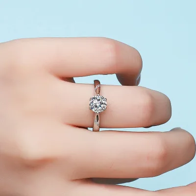 Classic Mossan ring S925 sterling silver 1 carat Mossan diamond ring for women