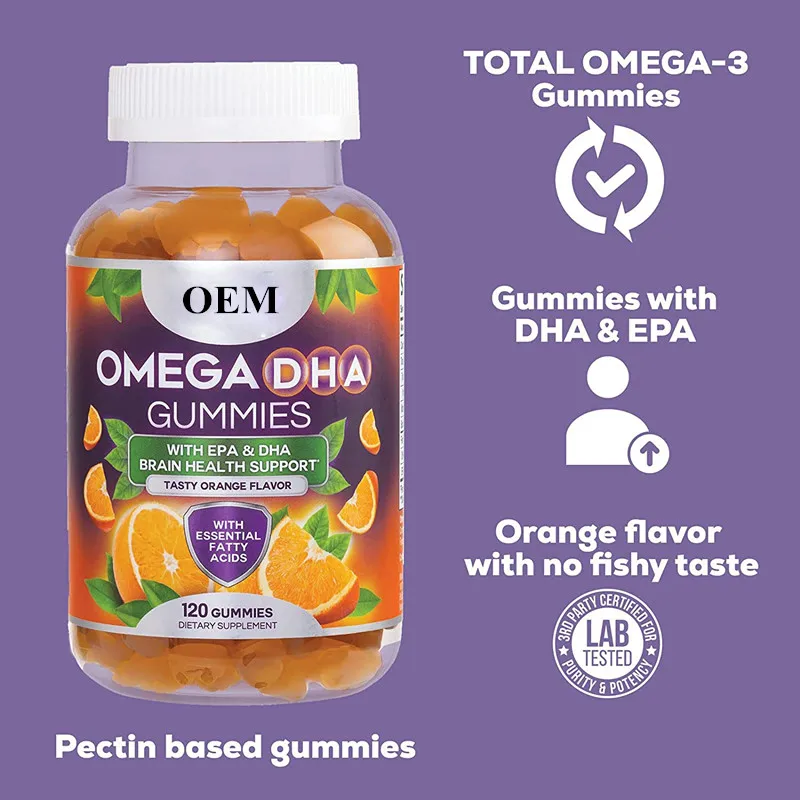 OEM/ODM 100% Pure Organic Kids Multivitamin DHA Omega 3 Fish Oil Supplements 6 9 Gummies for 60