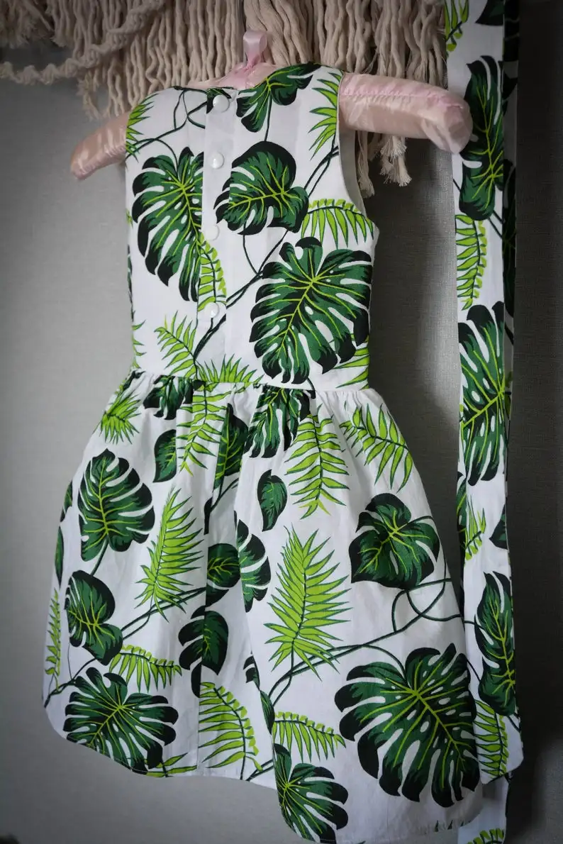 
wholesale Long sleeveless dress with banana leaf print dresses for girls of 0-5 years old clothing sets 