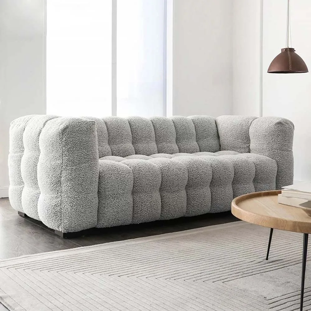 Elegant Italian Designer Home Furniture Soft Setting Sponge Teddy Velvet Fabric Upholstery Cream Chesterfield Sofa