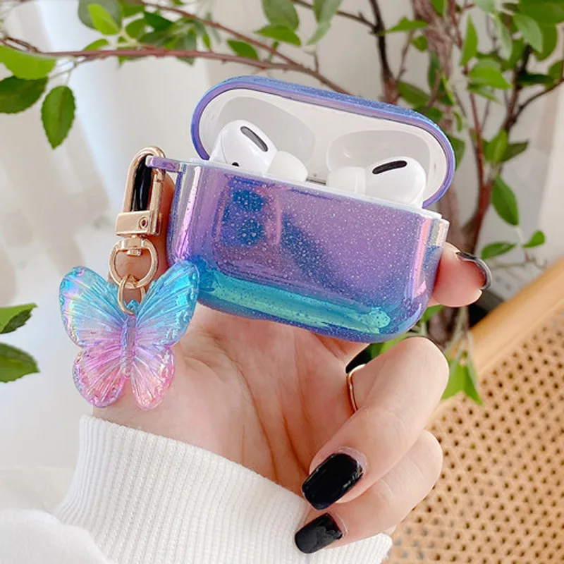 Luxury 3D Lovely Pearl Keychain Cover For Airpods 3 Gen Case Glitter Laser Colorful Case For Airpods Pro 3 2 With Charging Box
